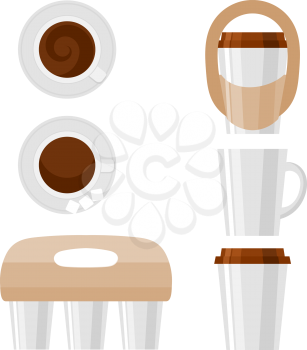 Set of coffee cardboard glasses and a cup on a white background. Vector illustration