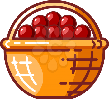 Colored image of a vine icon with a basket of apples on a white background. Vector illustration