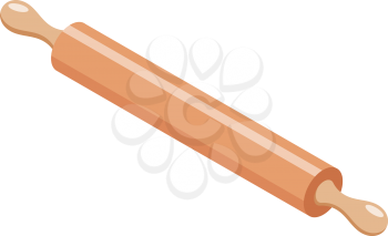 Wooden rolling pin for dough on a white background. Flat style rolling pin isometric. Kitchen accessories. Vector illustration