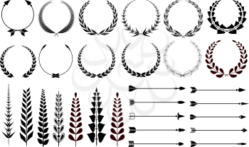 Set of design elements. Arrows, wreaths, floral elements. Vector elements for the design of cards, sites, banners