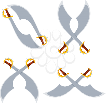 Set of crossed pirate sabers in a cardboard style on a white background. Isolated object. Vector illustration