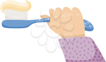 Color image of a male hand with a toothbrush and toothpaste on a white background. Vector illustration of a morning and evening hygiene.