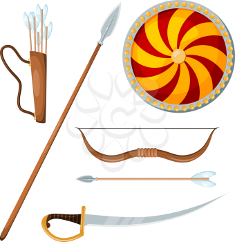 Color image of a Cossack combat items on a white background. Vector illustration