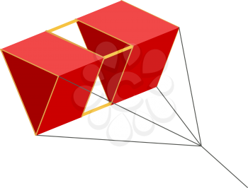 Red box-shaped kite on a white background. Vector illyustartsiya subject hobbies and summer games