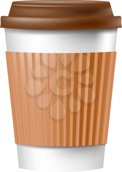 Paper cup for coffee with a lid on a white background. Vector illustration of cookware for fast food