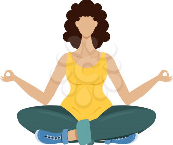 Woman yogi in lotus position. Vector illustration of a healthy lifestyle, outdoor activities, summer holidays. Young girl doing yoga. Isolated on white background.