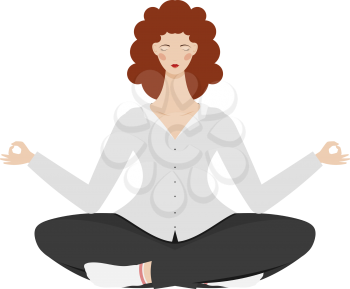 Yoga businesswoman in lotus pose on white background. Resting businessman, relaxation while working in the office. Vector illustration of yoga isolated