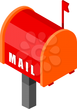 Red mailbox with in isometric style on a white background. Vector illustration of mail icon, postbox, letter-box, p.o.b.
