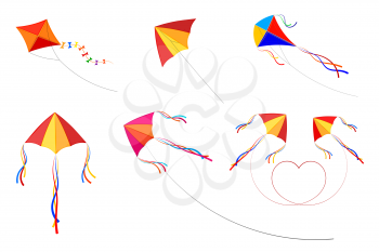 Set of kites on a white background. Children's toys, summer fun, outdoor games. Vector illustration
