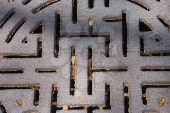 Circle metal manhole as a interesting background