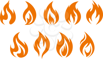 Fire flames symbols isolated on white background. Vector illustration