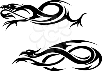 Tribal black dragons and monsters for tattoo. Vector illustration