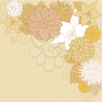 Abstract brown flourish background with flowers for design. Vector illustration