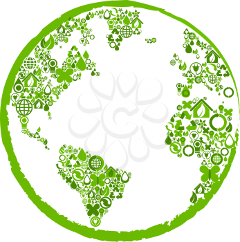 Green earth with ecological symbols. Vector illustration