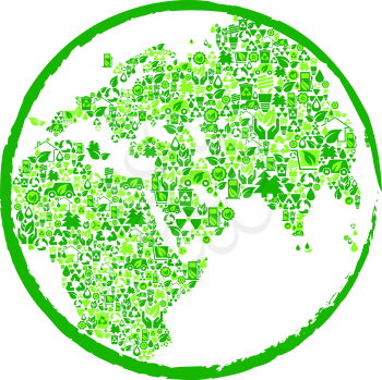 Green earth with ecological symbols for ecology concepts. Vector illustration