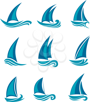 Yachts and sailboats symbols isolated on white. Vector illustration