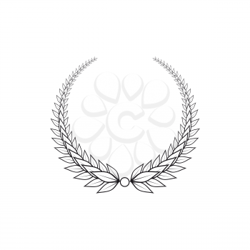 Black laurel wreath heraldic emblem isolated leaves in wreath. Vector coat of arms mascot, excellence and anniversary sign, sport ornate. Framing of laurel leaf branches, leader, winner and triumph