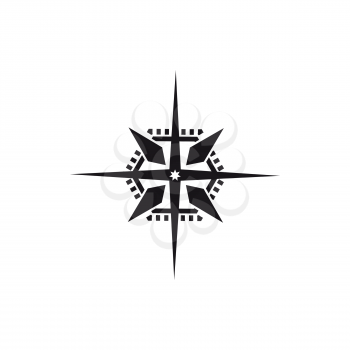 Retro windrose sign isolated monochrome icon. Vector tattoo design of rose of wing, marine equipment showing navigation and direction. Nautical old compass, circle with arrows in black and white