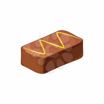 Candy with candied roasted nuts isolated rectangular candy top view. Vector sweet holiday treat in realistic design, mockup of 3D confection in brown glaze, sweet treat with topping decor
