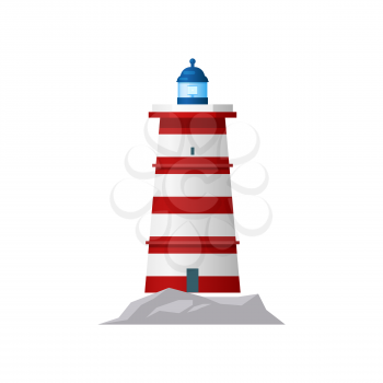 Lighthouse or sea tower light, nautical ocean navigation and signal beacon, vector icon. Coast travel lighthouse building or searchlight symbol of safety sailing and marine direction guide, night beam