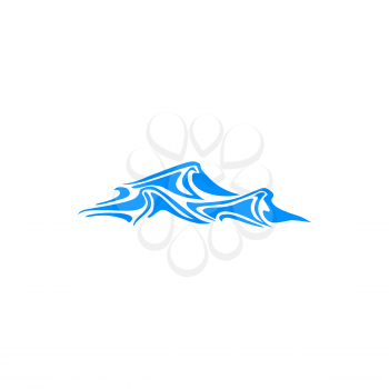 River or lake sign isolated splashing blue waves. Vector storm at sea or ocean, splashes of marine water in flat style. Strong flow icon, wind at beach, forbidden to dive and swim. Swirly aqua splash