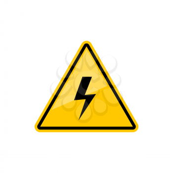Electric hazard sign with lighting or thunder icon in yellow triangle. Vector high voltage sign, caution and danger warning symbol, shock hazard mark. Danger. Keep out. Lighting bolt arrow