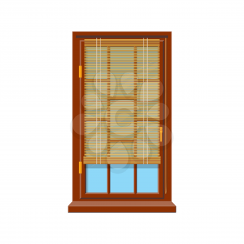 Horizontal blinds on modern wooden window isolated shutters. Vector windows treatments design, office interior blinds, louvers or jalousie interior decor element. Curtains, roller blades flat panel