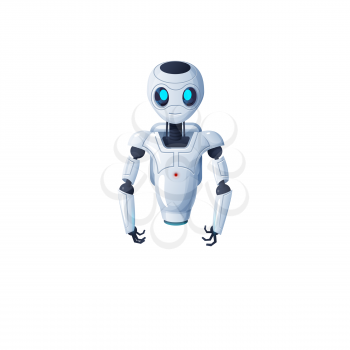 Robot with hands and without legs isolated cartoon character with flexible arms. Vector artificial intelligence bot white tiny robot on suction cup. Futuristic electronic humanoid, android automaton