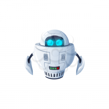 Humanoid robot isolated futuristic cyborg digital character with big digital eyes. Vector modern kids toy, white robotic friendly bot, artificial intelligence electronic automaton, space bot