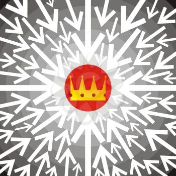 Royalty Free Clipart Image of a Group of Arrows Facing Inward to a Crown