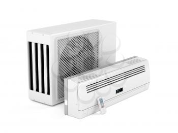 All parts of modern split system air conditioner on white background