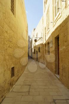 Empty narrow alley in Mdina, Malta