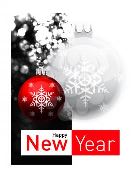 Royalty Free Clipart Image of a Happy New Year Greeting With Ornaments