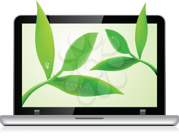 Royalty Free Clipart Image of a Laptop With Leaves
