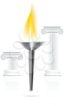 Royalty Free Clipart Image of a Torch Between Two Pillars
