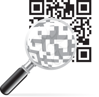 Royalty Free Clipart Image of a QE Identification Code With Magnifying Glass