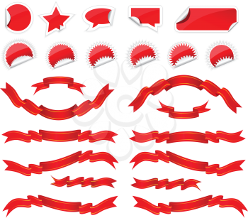 Royalty Free Clipart Image of Stickers and Ribbons