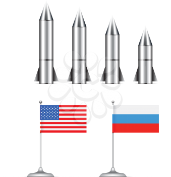 Royalty Free Clipart Image of Rockets and Flags