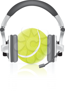 Royalty Free Clipart Image of Headphones on a Tennis Ball