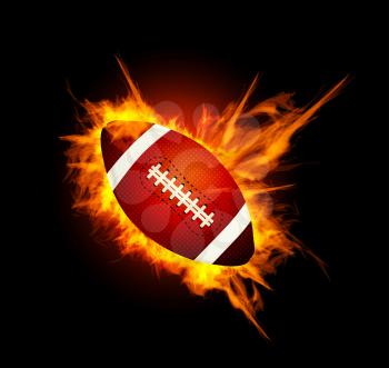Realistic American football in the fire on black