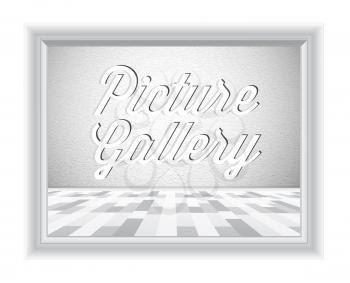 Empty gallery wall with frame for images and advertisement. Vector illustration