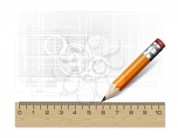 Technology blueprint abstract design with pencil and ruler