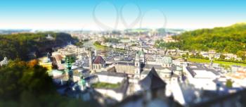 Royalty Free Photo of a Panoramic Tilt Shift View of the City of Salzburg, Austria