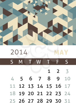 Calendar for 2014 in a triangular retro style