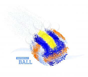 Water polo ball with splashes and wave. Vector illustration in watercolor style