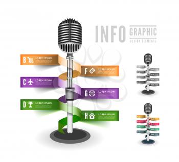 Standing microphone  for infographics or discography. Vector illustration