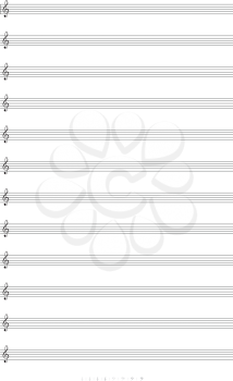 Blank A4 music notes with treble clef. Vector illustartion