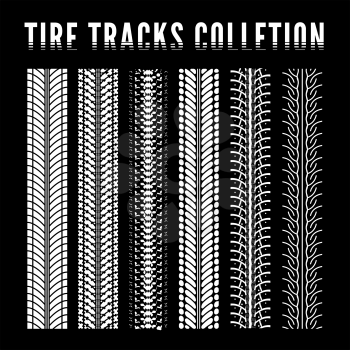 Tire track collection. Vector illustration on black background