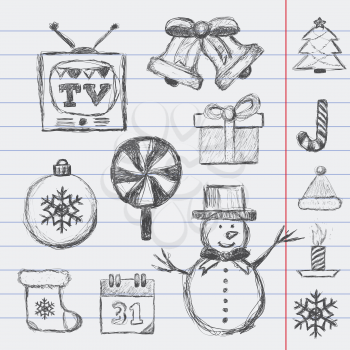Santa boot with snowflake. Hand drawn  illustration on light grey background