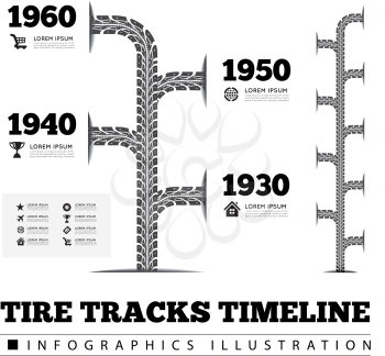 Tire tracks timeline infographics. Vector illustration on white background